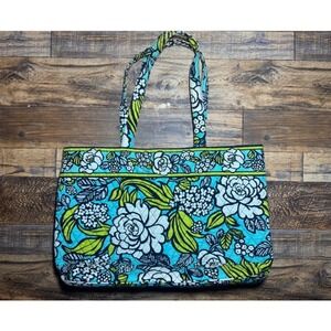 Vera Bradley Quilted Tote Bag Floral Blue Green Medium Shoulder Bag